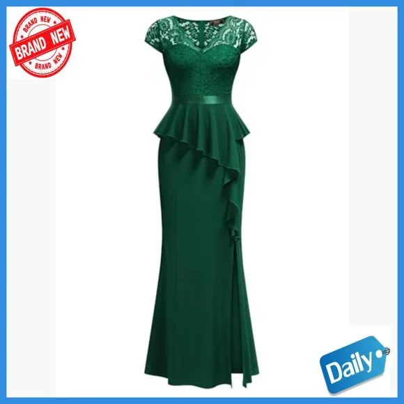 Floral Lace Ruffle Split Cocktail Dress Formal Evening Prom Wedding